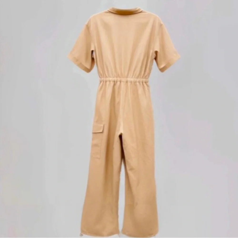 Zara‎ Utility Cotton Jumpsuit Cargo Snap Peach Size Small - Picture 6 of 11